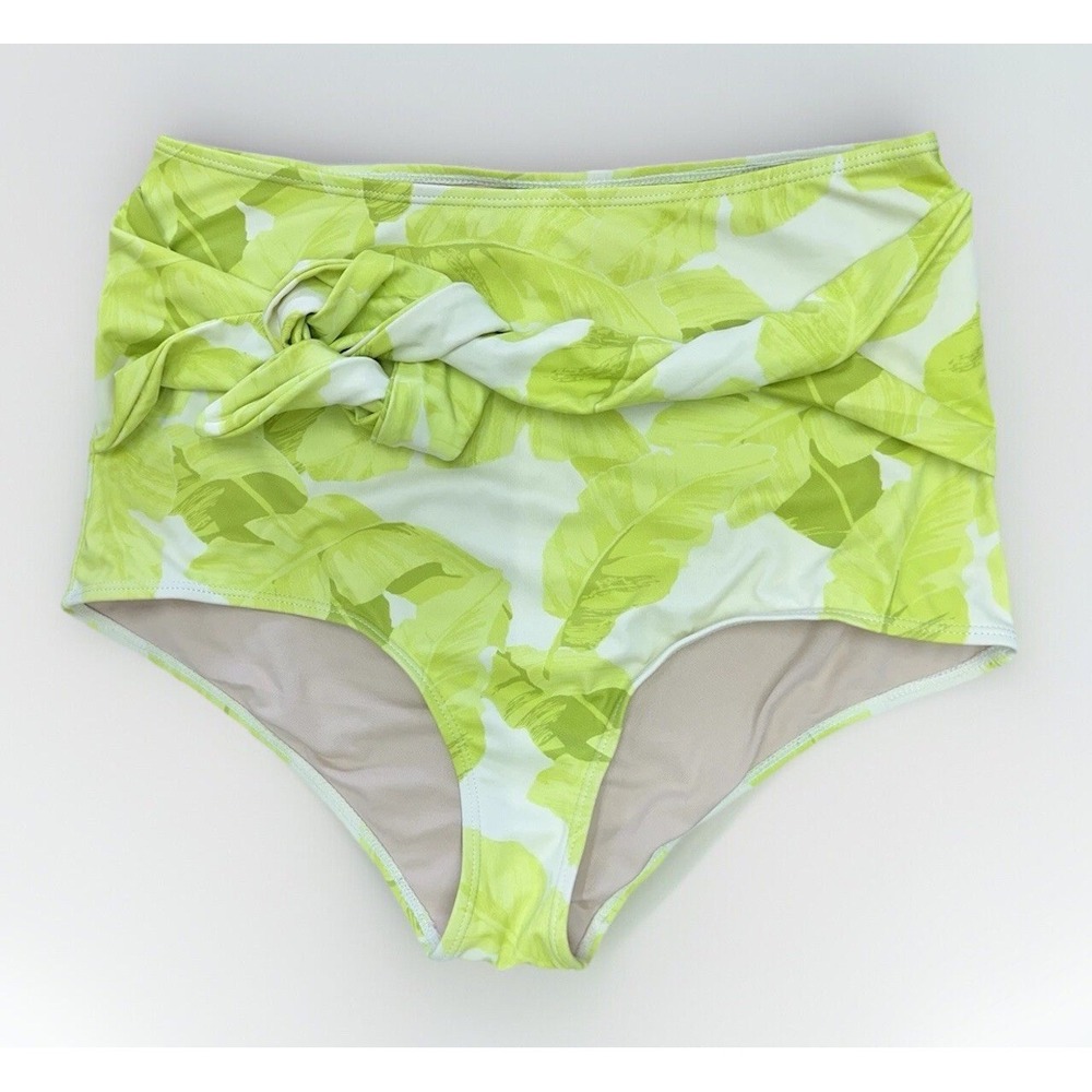 Kortni Jeane Swim Bottoms Green Tropical Leaf Tie Front / Women's Medium